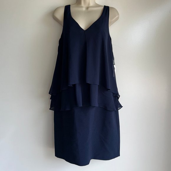 NWT  Ralph Lauren Georgette Navy Tiered Sleeveless Ruffle Dress Size 10 - Picture 1 of 10